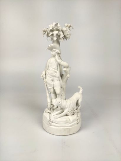 null LOCRE Pair of biscuit groups representing a hunter and a shepherdess 18th century...