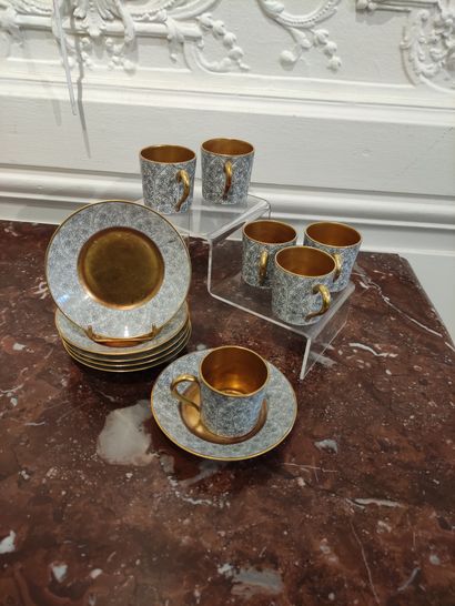 null BERNARDAUD 12 coffee cups and 12 saucers in polychrome porcelain with white...