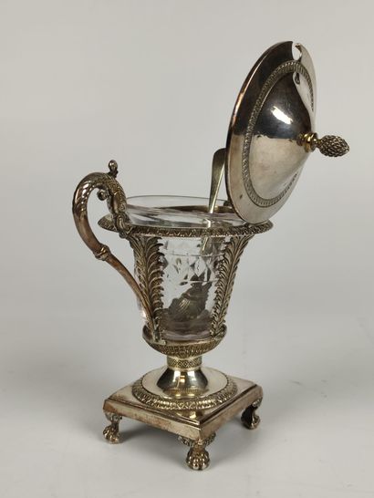null Silver MOUTARDIER with openwork and palmettes resting on a square base with...