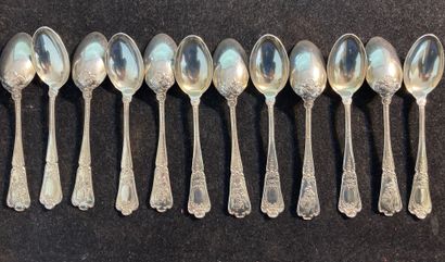 null PUIFORCAT Suite of twelve small silver spoons Louis XV style hallmarked Minerve...