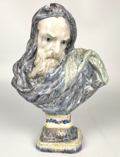 null BRUXELLES Buste d'Homère en faience bleue et blanc. XIXe siècle Haut : 33 cm...