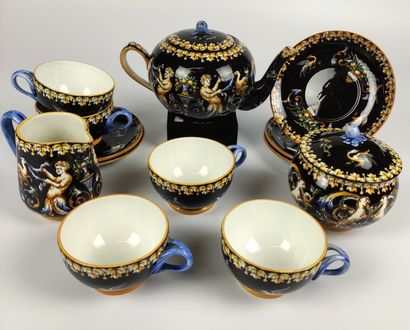 null GIEN Earthenware tea set Renaissance model including : - 5 cups and saucers...