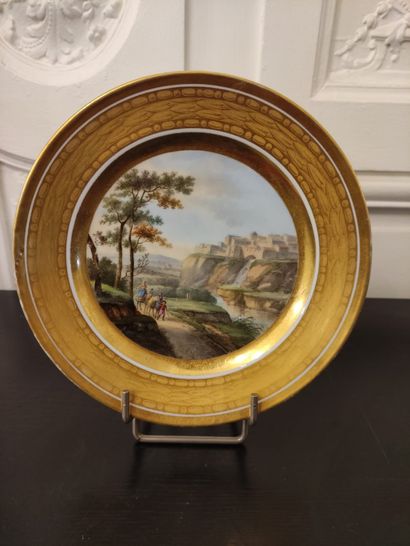 null PARIS Porcelain plate with polychrome decoration in the center of Italian landscape,...