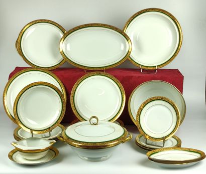 null LIMOGES White and gold porcelain dinner service Rocal model including : 2 ravioli...