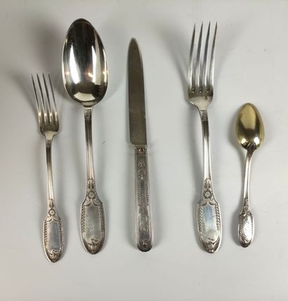 null EMILE PUIFORCAT Silver household set Empire model including : -12 dessert forks...