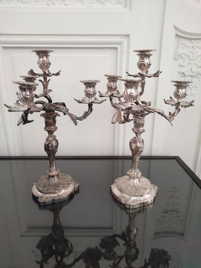Pair of silver plated bronze candelabra with...