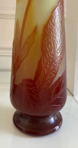 null ETABLISSEMENT GALLE Tapered glass vase on small foot engraved with orange flowers...