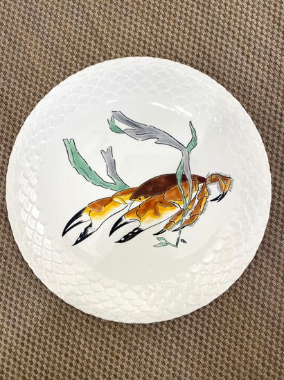 null GIEN Fish service in earthenware model Crustaceans with decoration of shellfish,...