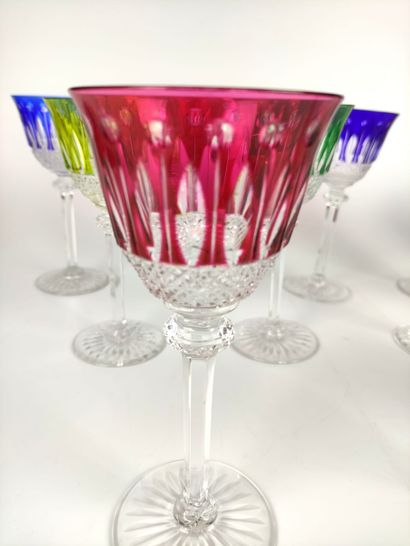 null SAINT LOUIS 12 coloured crystal glasses Tommy model. H : 20 cm Very good co...