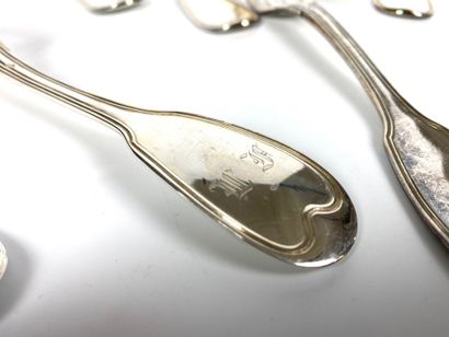 null SIX TABLE SPoons and TWELVE TABLE FORKS in sterling silver, Minerva hallmark...