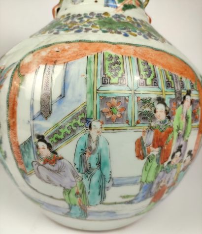 null CHINA Tianqiuping porcelain vase with green family decorations of scenes of...