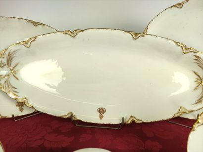 null HAVILAND Part of service in white and gold Limoges porcelain with initials including...