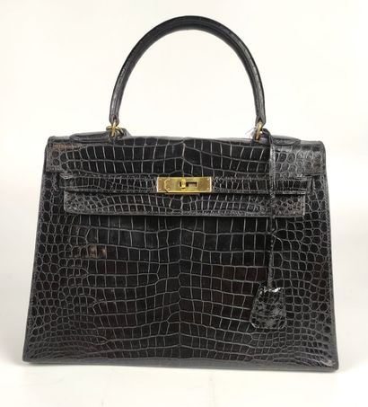 null HERMES PARIS 'KELLY' handbag 32 cm in Singapore black crocodile (Crocodylus...