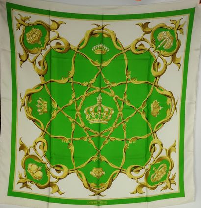 HERMES Silk scarf decorated with golden crowns...