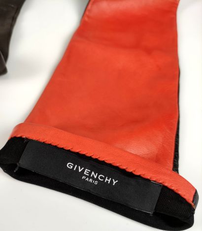 null GIVENCHY Two pairs of gloves, one chocolate and the other long two-tone black/orange....