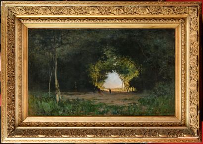 null Carlo FOLLINI (1848-1938) Promenade en sous-bois Oil on canvas Signed lower...