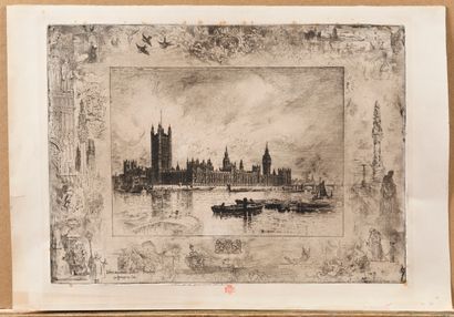 null Felix Buhot (1847-1898) Westminster Palace (1884) Etching and drypoint. Bourcard,...