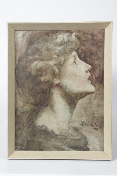 null Albert BESNARD (1849-1934) Profile of a woman Oil on canvas Signed and dated...