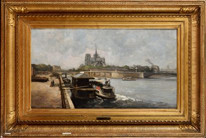 null Attributed to Edouard ZAWISKI (XIX-XX) Notre Dame de Paris vue des quais Oil...