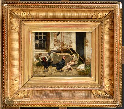 null Théodore Frédéric SALMON (1811-1876) La basse-cour Oil on panel, signed lower...