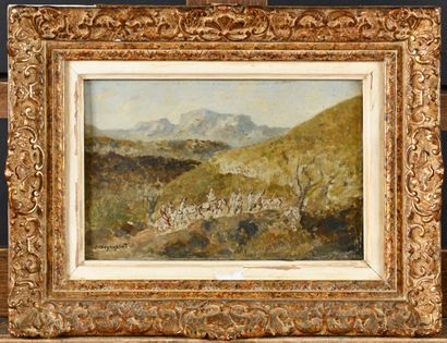 null Jules Jacques VEYRASSAT (1828-1843) Convoy in North Africa Oil on panel signed...