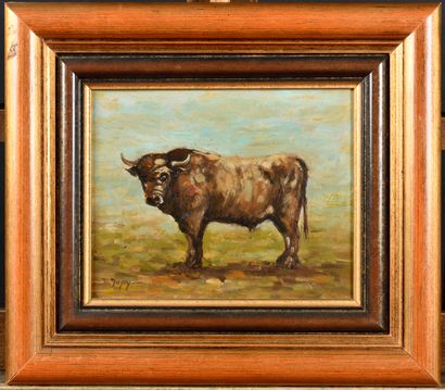 null Louis Aimé JAPY (1840-1916) The bull Oil on panel Signed lower left 21 x 26...