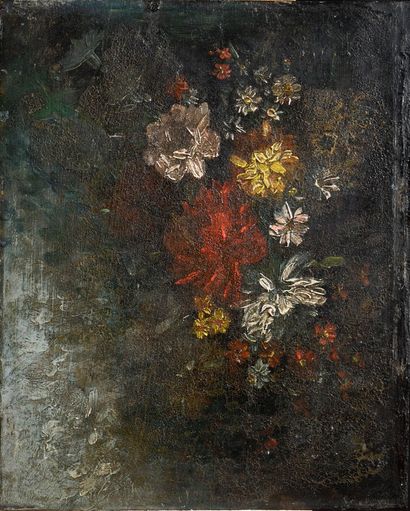 null ÉCOLE FRANÇAISE DU XIXè SIÈCLE Étude de fleurs Huile sur cuivre 17 x 21.5 cm...