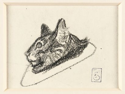 null Théophile Alexandre STEINLEN (1859-1923) Head of a cat Charcoal drawing Bears...