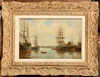 null CHARLES PÉCRUS (1826-1907) Sailing ships and steamers in the port of Le Havre...