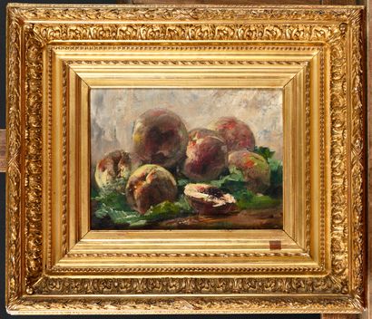 null Georges JEANNIN (1841-1925) Etal de pêches Oil on panel, signed lower right,...