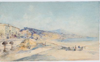 null ÉCOLE FRANÇAISE VERS 1900 Nice, la promenade des Anglais Aquarelle sur papier...