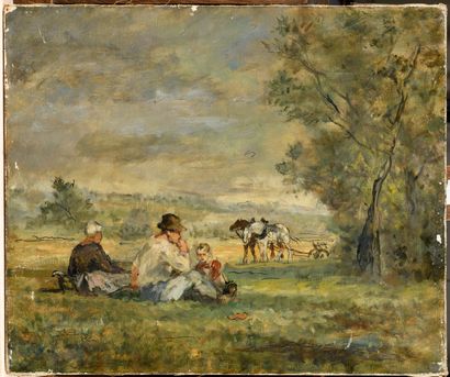 null FRENCH ECOLE OF THE LATE 19th CENTURY The rest of the peasants Oil on canvas...