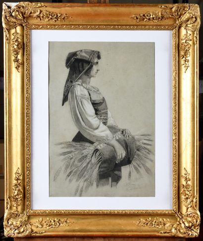 null Justin Chrysostome SANSON (1833-1910) Paysanne italienne Pencil, signed, located...