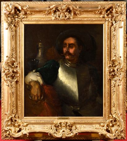 null Antoine VOLLON (1833-1900) Portrait d'homme en armure Oil on canvas Signed lower...