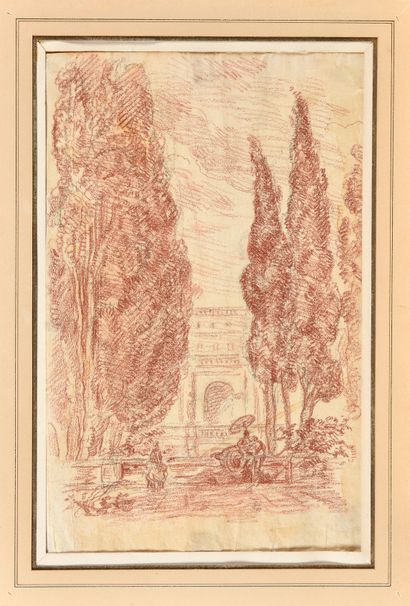 null FRENCH ECOLE c. 1800 Scene galante dans un parc Sanguine on paper 18.5 x 29...