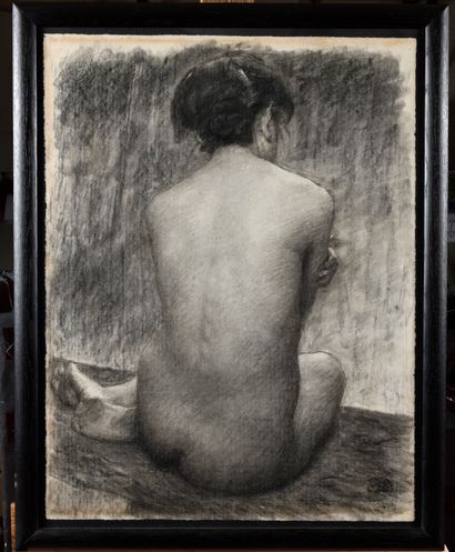 null GABRIEL MARIE BIESSY (1854-1935) Femme nue de dos Charcoal on laid paper, signed...