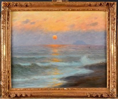 null Johannes Martin GRIMELUND (1842-1917) - Swedish School Sunrise on the sea Oil...