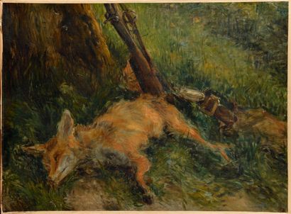 null Ernest QUOST (1844-1931) Le renard Huile sur toile Cachet de l’Atelier Ernest...