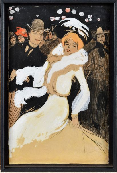 null JUAN CARDONA Y LLADÓS (1877-1958) Ball scene in a Parisian cabaret Ink, colored...
