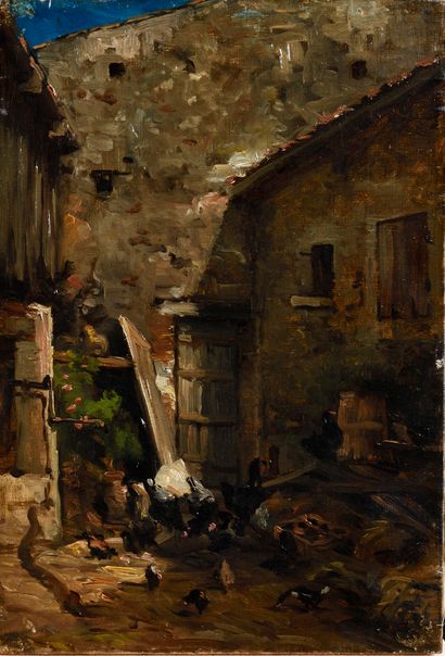 null ALEXANDRE DEFAUX (1826-1900) Scène de basse-cour Huile sur toile 41 x 28 cm...