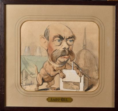 null ANDRÉ GILL (1840-1885) Portrait charge d’Otto von Bismarck (recto), Caricature...