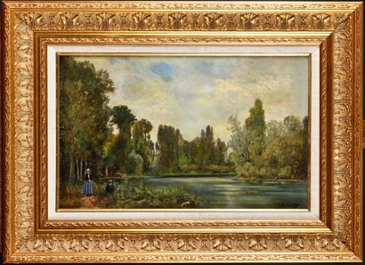 null Charles Euphrasie KUWASSEG (1833/38-1904) Pause au bord de l'eau Oil on canvas,...