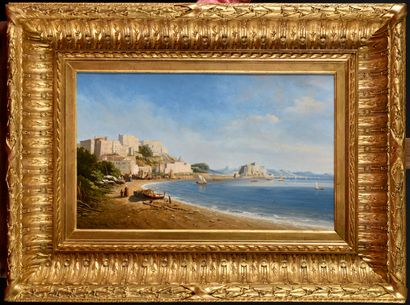 null Charles REY-DE-SARLAT (1819-?) Vue prise à Naples Huile sur toile Signé et daté...