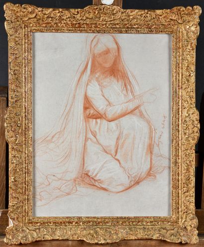 null FRENCH SCHOOL OF THE XIXth CENTURY Virgin in prayer Drawing with red chalk on...