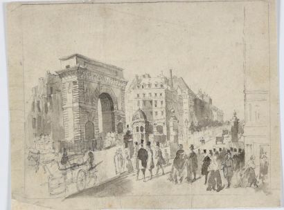 null PIERRE-ÉMILE VEYSSIER (Actif vers 1840-50) Ensemble de 5 dessins, vues de Paris:...
