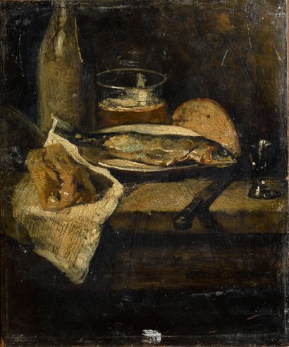 null GUSTAV FÜRST (1840-1918) Still Life with Fish Oil on panel, signed and dated...