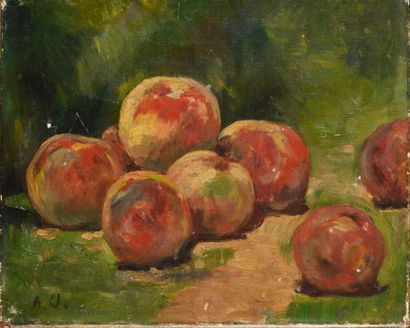 null ANTOINE VOLLON (1833-1900) Still Life with Peaches Signed with initials 'A.V.'...