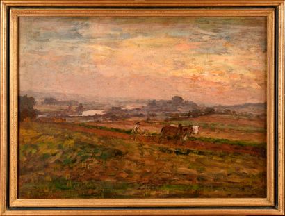 null Diogenes Ulysse N. MAILLART (1840-1926) Labour au bord de l'Oise Oil on canvas...