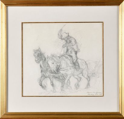 null Hermann I KAUFFMANN (1808-1889) The horses Pencil drawing, signed lower right,...