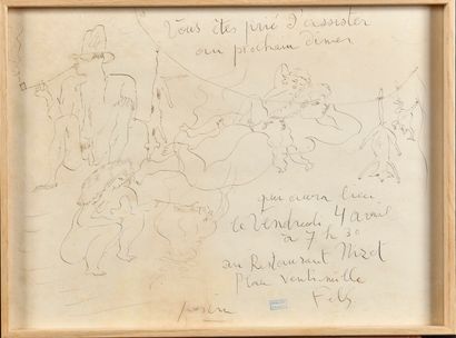 null JULES PASCIN (1885-1930) Invitation au restaurant Nizet (Scène érotique) Encre...